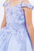 Girls Blue Floral See-Through Corset Two-Tone Embroidery Off Shoulder Ball Gown 2-16