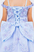 Girls Blue Floral See-Through Corset Two-Tone Embroidery Off Shoulder Ball Gown 2-16