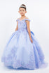 Girls Blue Floral See-Through Corset Two-Tone Embroidery Off Shoulder Ball Gown 2-16