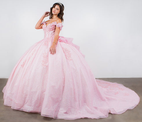 Off Shoulder Lace Beaded Applique Quinceañera Ball Gown for Women 4/XS-16/3X