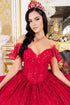 Off Shoulder Lace Beaded Applique Quinceañera Ball Gown for Women 4/XS-16/3X