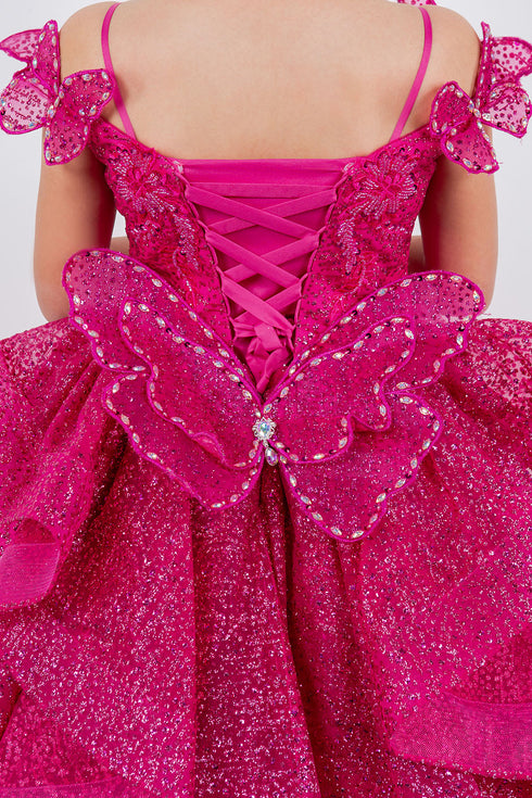 Girls Sparkling Off Shoulder Detachable Butterfly Corset Back Princess Ball Gown 2-16