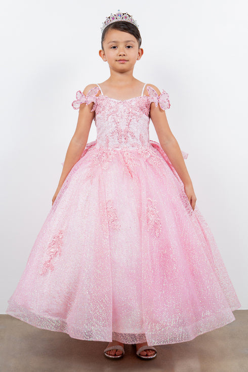 Girls Sparkling Off Shoulder Detachable Butterfly Corset Back Princess Ball Gown, Sizes 2-16