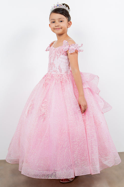 Girls Sparkling Off Shoulder Detachable Butterfly Corset Back Princess Ball Gown, Sizes 2-16