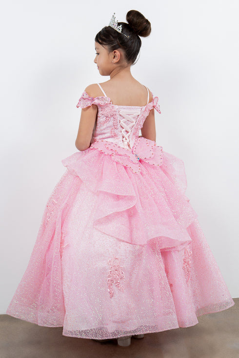 Girls Sparkling Off Shoulder Detachable Butterfly Corset Back Princess Ball Gown, Sizes 2-16