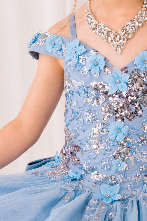 Girls 3D Beaded Applique A-line Off Shoulder Ball Gown 2-16