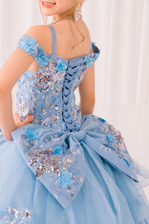 Girls 3D Beaded Applique A-line Off Shoulder Ball Gown 2-16