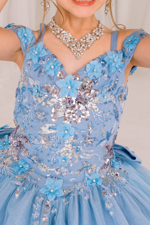 Girls 3D Beaded Applique A-line Off Shoulder Ball Gown 2-16