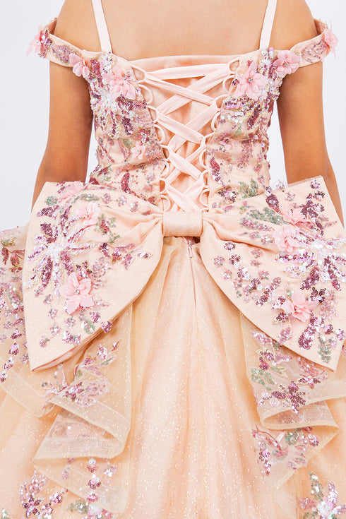 Girls 3D Beaded Applique A-line Off Shoulder Ball Gown 2-16