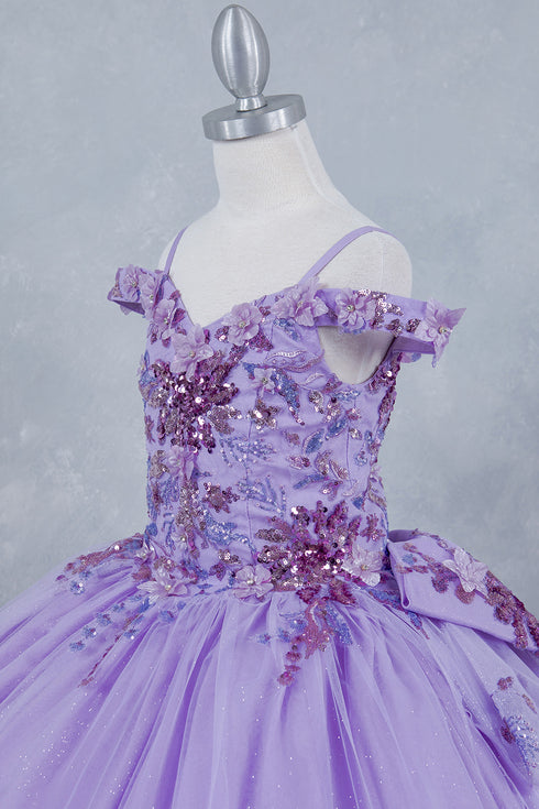 Girls 3D Beaded Applique A-line Off Shoulder Ball Gown 2-16