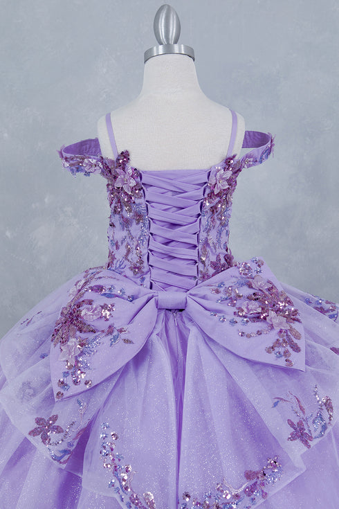 Girls 3D Beaded Applique A-line Off Shoulder Ball Gown 2-16