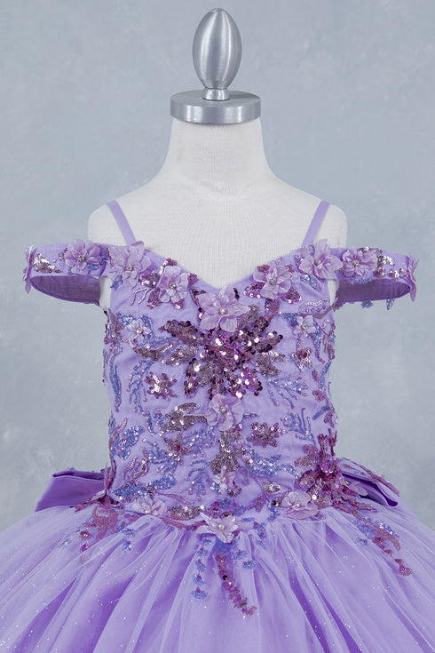 Girls 3D Beaded Applique A-line Off Shoulder Ball Gown 2-16