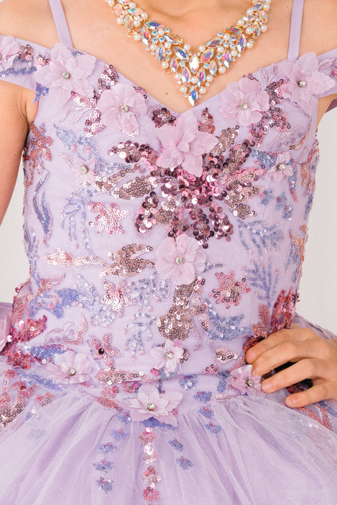 Girls 3D Beaded Applique A-line Off Shoulder Ball Gown 2-16