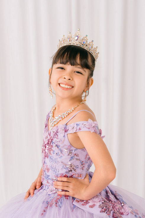 Girls 3D Beaded Applique A-line Off Shoulder Ball Gown 2-16