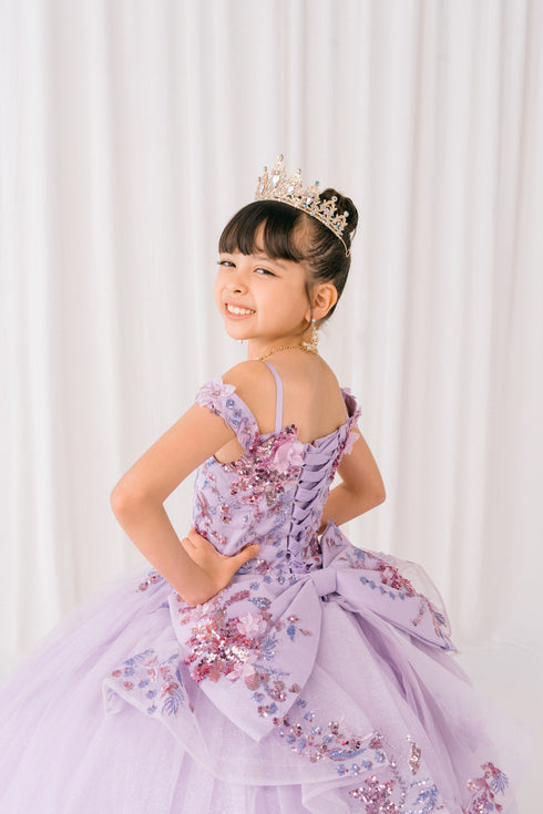 Girls 3D Beaded Applique A-line Off Shoulder Ball Gown 2-16