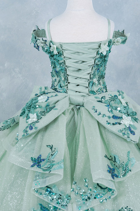 Girls 3D Beaded Applique A-line Off Shoulder Ball Gown 2-16