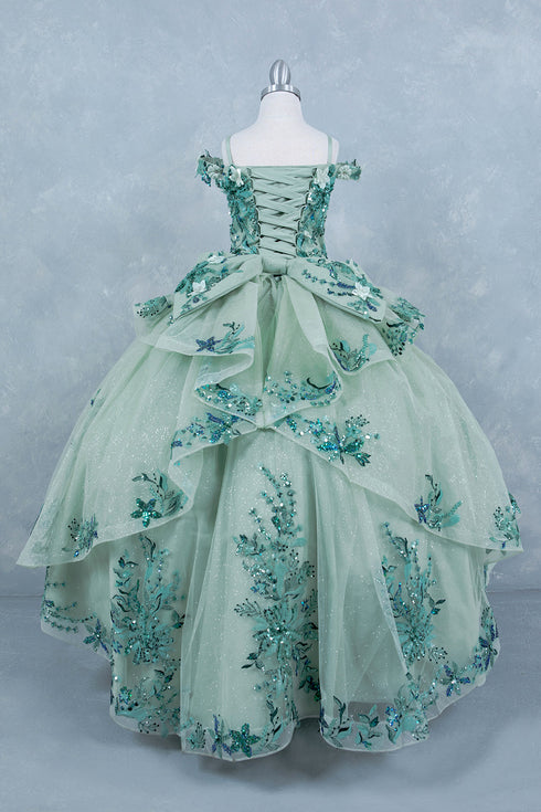 Girls 3D Beaded Applique A-line Off Shoulder Ball Gown 2-16