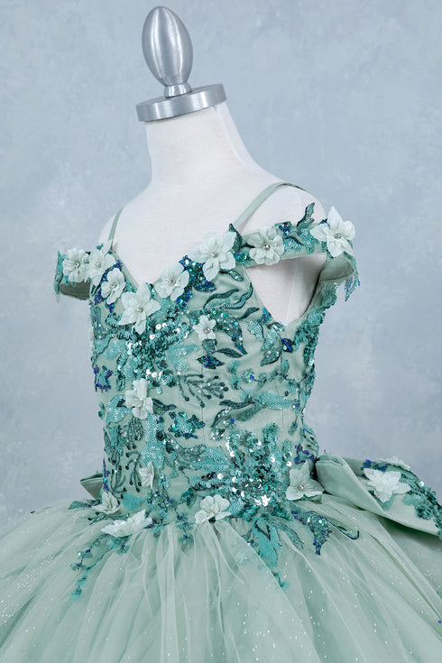 Girls 3D Beaded Applique A-line Off Shoulder Ball Gown 2-16