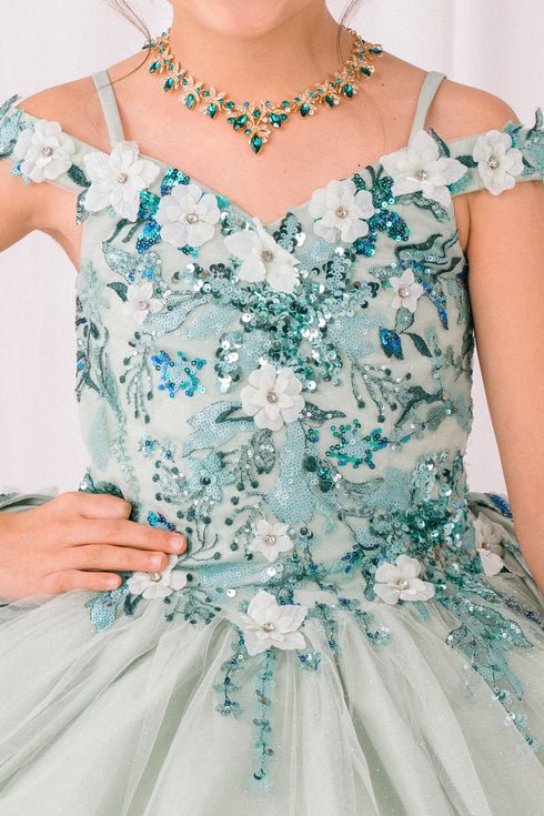 Girls 3D Beaded Applique A-line Off Shoulder Ball Gown 2-16