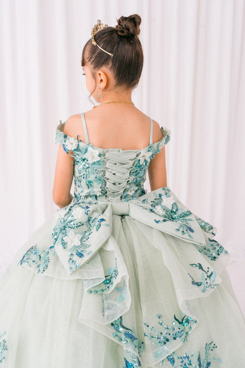 Girls 3D Beaded Applique A-line Off Shoulder Ball Gown 2-16