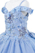 Girls 3D Beaded Applique A-line Off Shoulder Ball Gown 2-16