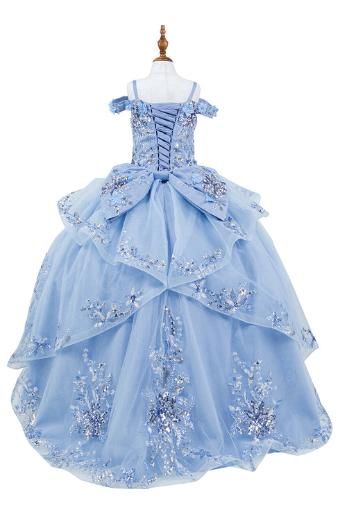 Girls 3D Beaded Applique A-line Off Shoulder Ball Gown 2-16