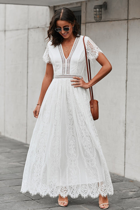 scalloped-trim-lace-plunge-dress Sophia's Trends - Sophia's Style-White-XL