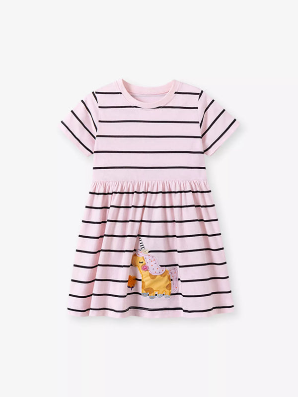 childrens-striped-unicorn-short-sleeve-casual-dress-ohso-kids-sophias-style-1