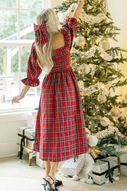 plaid-smocked-flounce-sleeve-midi-dress-OhSoStyled-Sophia's-Style-3