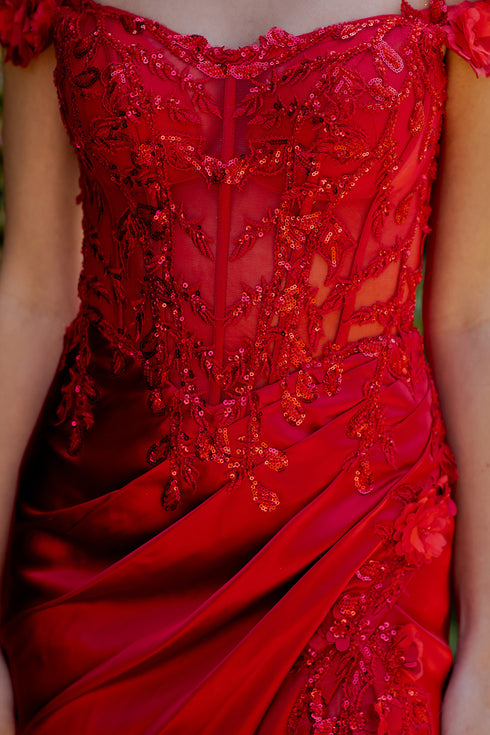 Womens Satin Evening Gown with Beaded Bodice and High Slit – Formal Dress for Gala, Prom, or Wedding 4/XS-16/3X