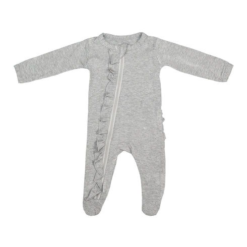 ruffle-2-way-zip-romper-ribbed-gray Presley Couture at Sophia's Style-Baby Zip Romper-1
