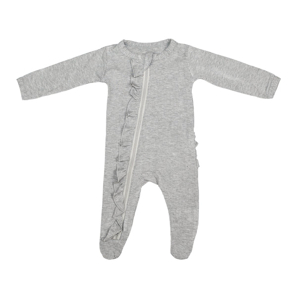 ruffle-2-way-zip-romper-ribbed-gray Presley Couture at Sophia's Style-Baby Zip Romper-1