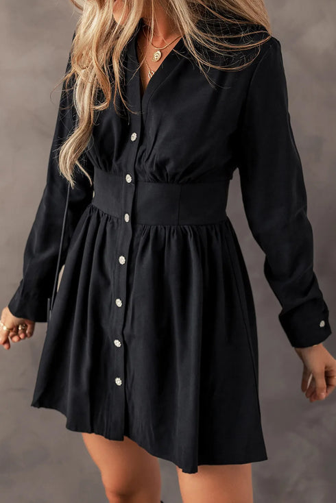 ruched-button-up-long-sleeve-dress OhSoStyled - Sophia's Style-2