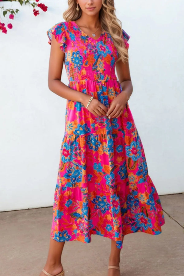 boho-floral-v-neck-ruffle-tiered-dress OhSoStyled at Sophia's Style-1