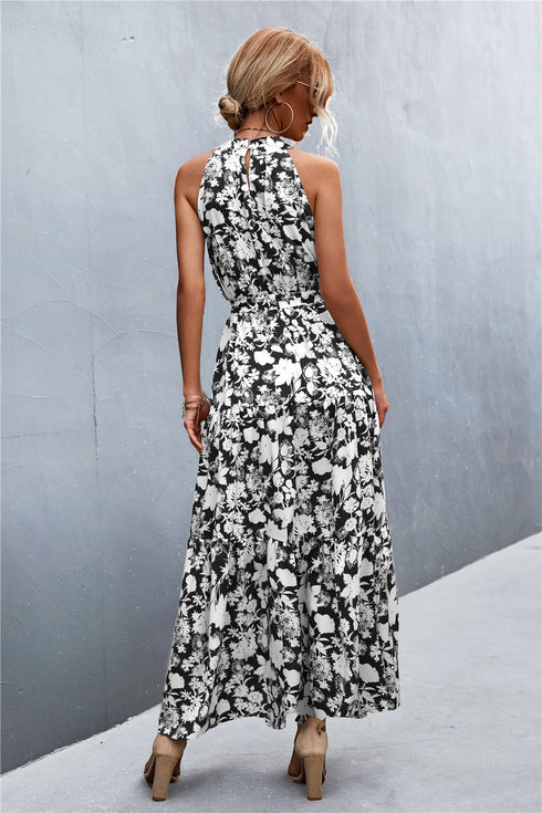 printed-sleeveless-tie-waist-maxi-dress Sophia's Trends - Sophia's Style-Rose/Floral-L