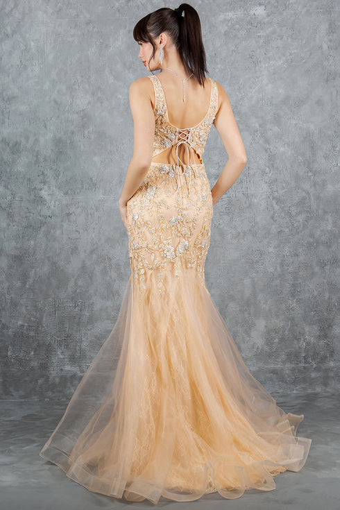 Womens Embellished Lace Mermaid Gown 4/XS-16/3X
