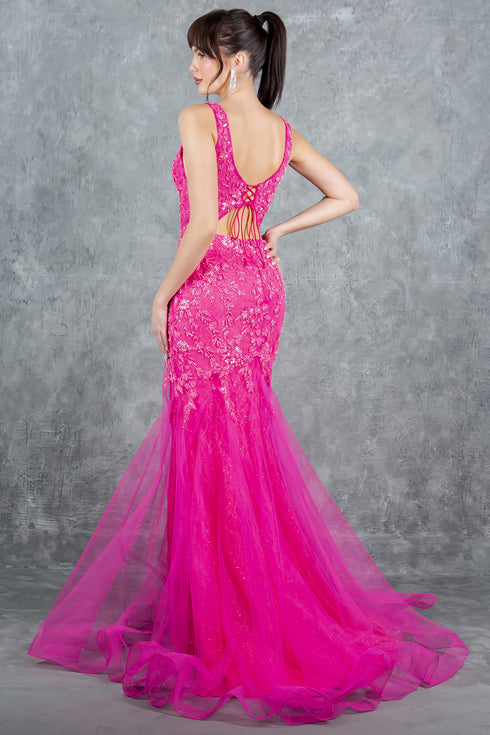 Womens Embellished Lace Mermaid Gown 4/XS-16/3X