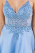 Womens Glitter Tulle A-Line Gown with Lace Bodice & High Slit 4/XS-16/3X