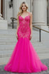 Womens Beaded Tulle Formal Gown with Lace Bodice 4/XS-16/3X