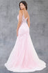 Womens Beaded Tulle Formal Gown with Lace Bodice 4/XS-16/3X