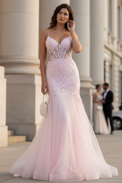 Womens Beaded Tulle Formal Gown with Lace Bodice 4/XS-16/3X