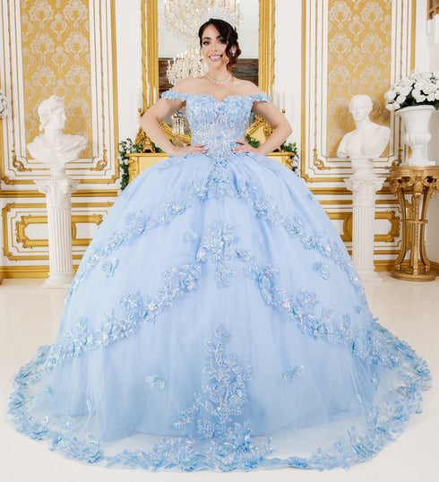 Floral Quinceañera Ball Gown with Crystal Embellishments for Women 4/XS-16/3X