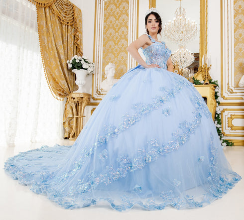 Floral Quinceañera Ball Gown with Crystal Embellishments for Women 4/XS-16/3X