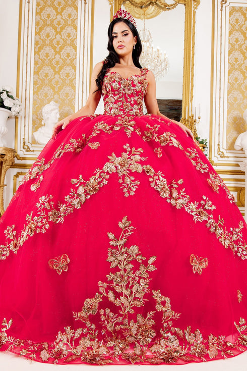 Floral Quinceañera Ball Gown with Crystal Embellishments for Women 4/XS-16/3X