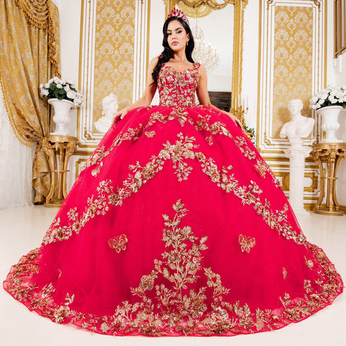 Floral Quinceañera Ball Gown with Crystal Embellishments for Women 4/XS-16/3X