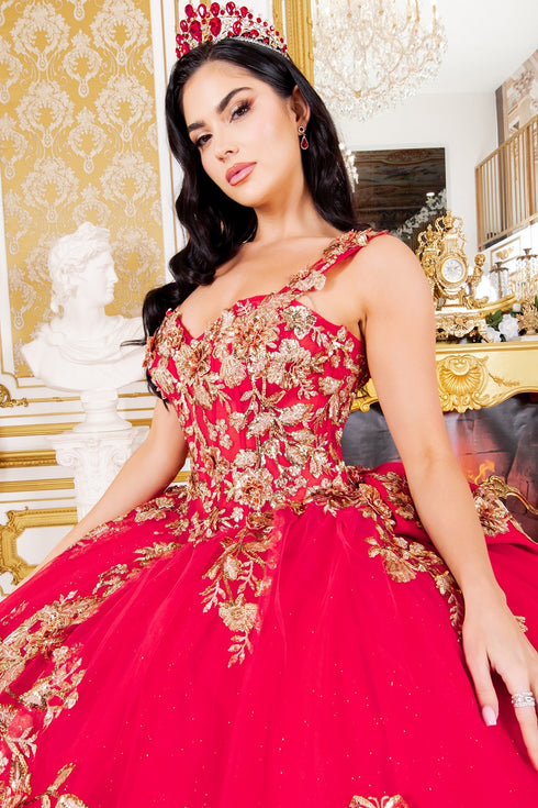 Floral Quinceañera Ball Gown with Crystal Embellishments for Women 4/XS-16/3X