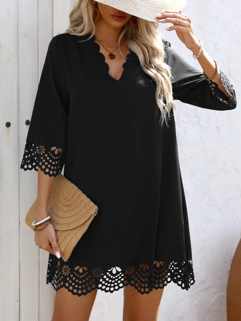 cutout-v-neck-three-quarter-sleeve-mini-dress OhSoStyled at Sophia's Style-9