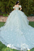 3D Floral Quinceañera Gown with Butterfly Details and Royal Train for Women 4/XS-16/3X