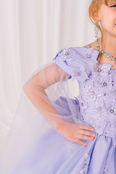 Princess Butterfly Ball Gown for Girls – Sparkling Tulle Off-Shoulder Dress with Sheer Sleeves 2-16