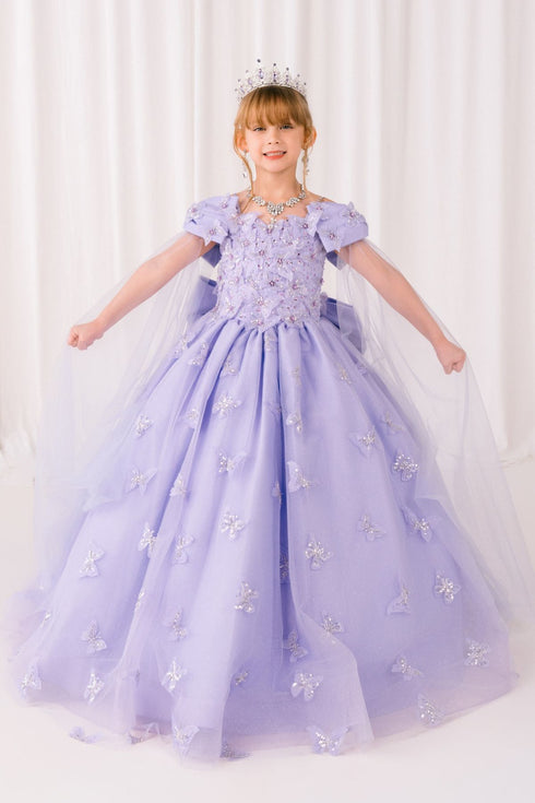 Princess Butterfly Ball Gown for Girls – Sparkling Tulle Off-Shoulder Dress with Sheer Sleeves 2-16